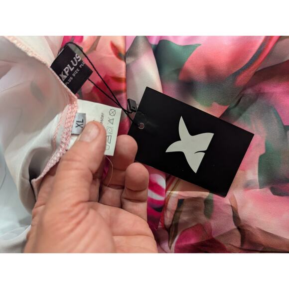 Elegant pink & green one shoulder plus size cocktail dress  by X Plus size XL - Picture 4 of 12